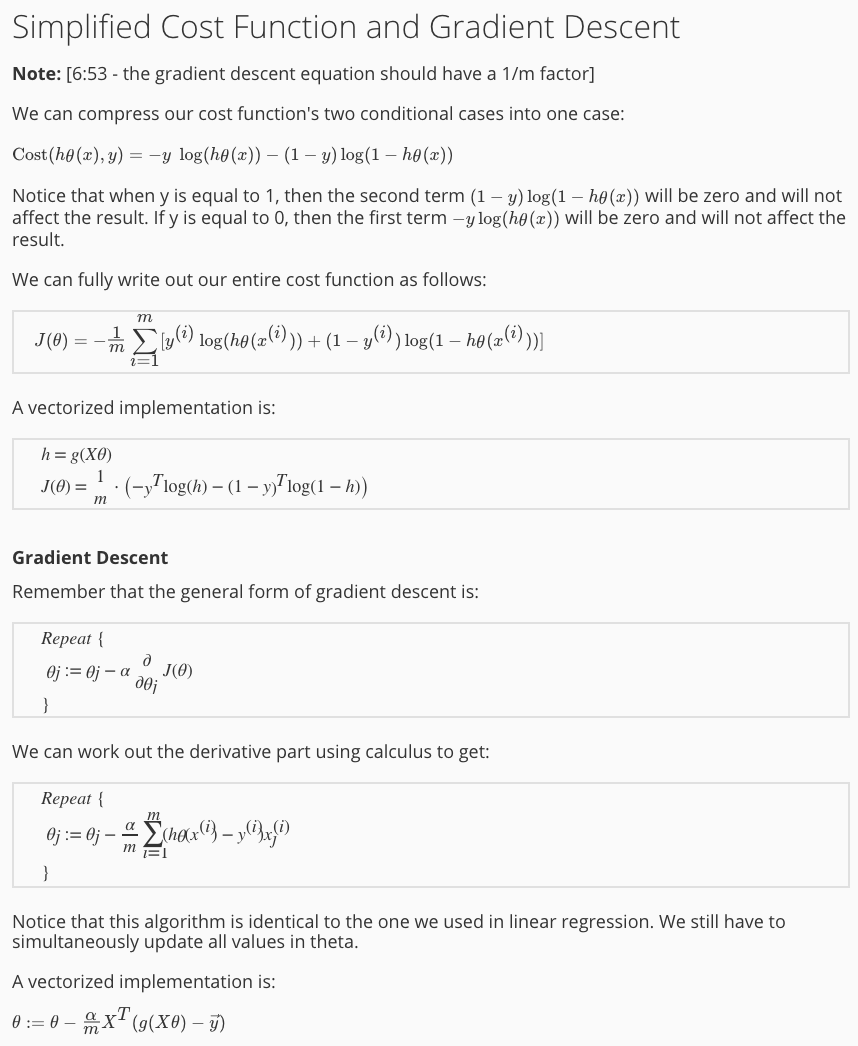 Simplified Cost Function and Gradient Descent